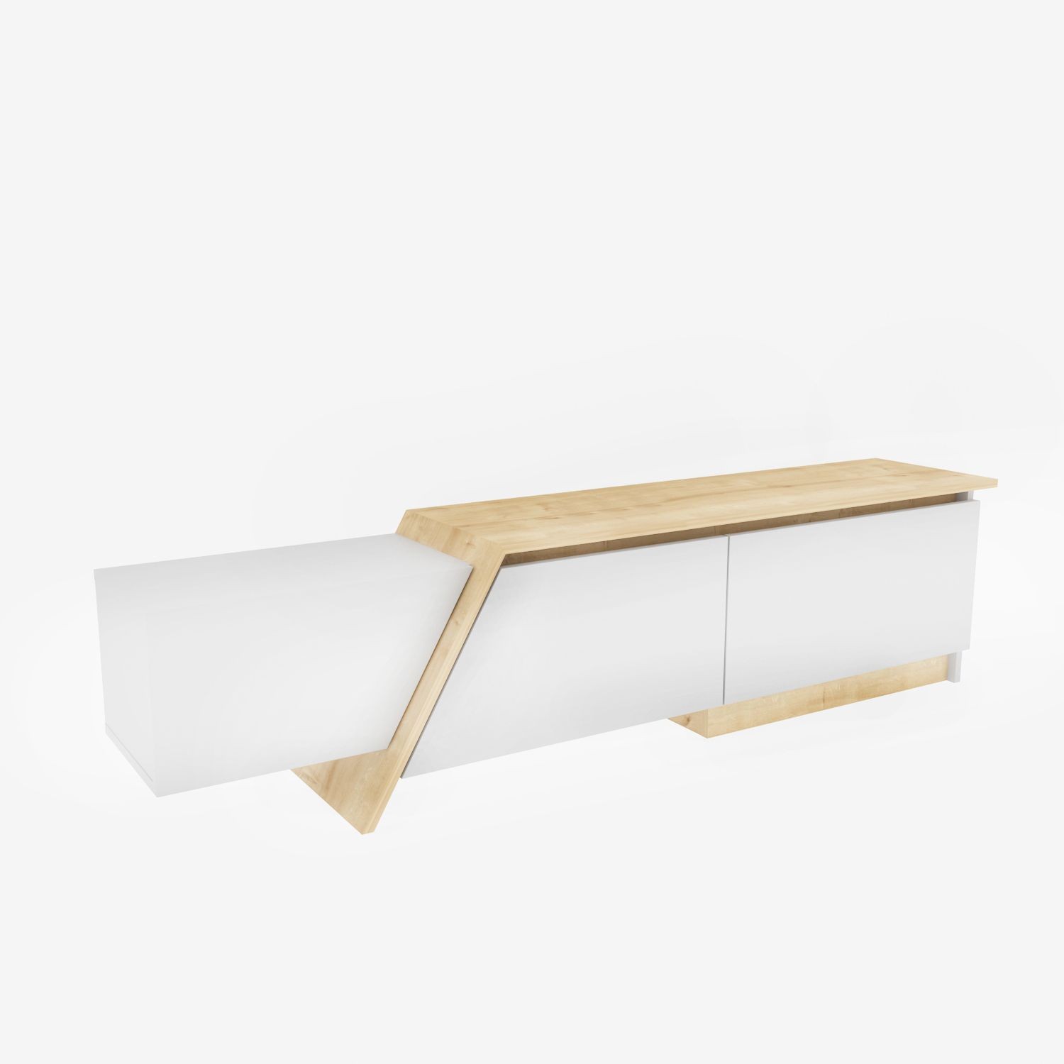Mueble de TV PRUDENCE, bilaminado blanco con roble — imagen 5