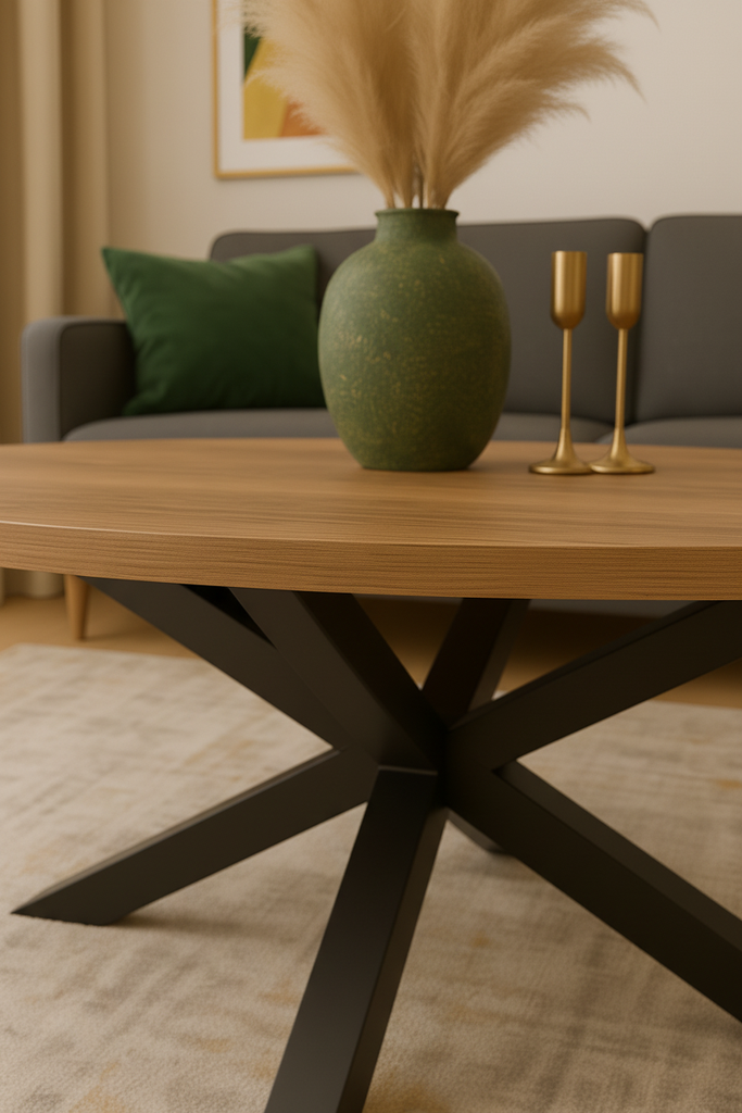 MESA CENTRO STACY OVAL TAPA ROBLE PATAS NEGRAS - 2