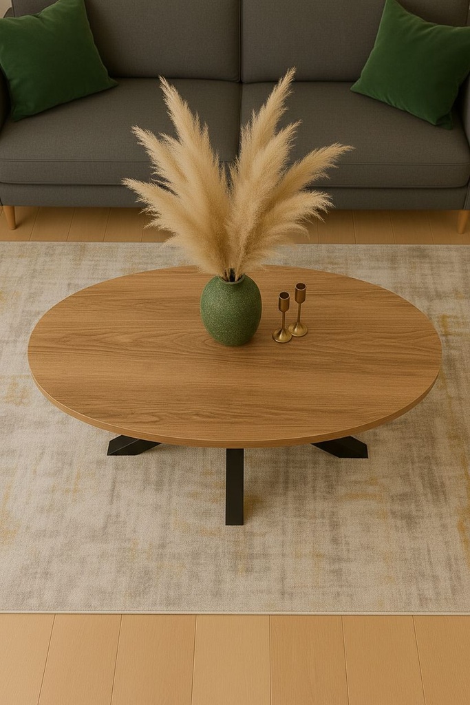 MESA CENTRO STACY OVAL TAPA ROBLE PATAS NEGRAS - 3