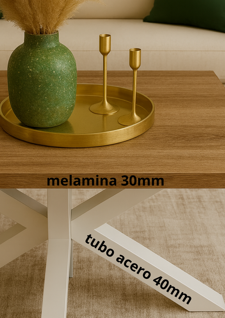 MESA CENTRO STACY RECTANGULAR TAPA ROBLE, PATAS BLANCAS - 4