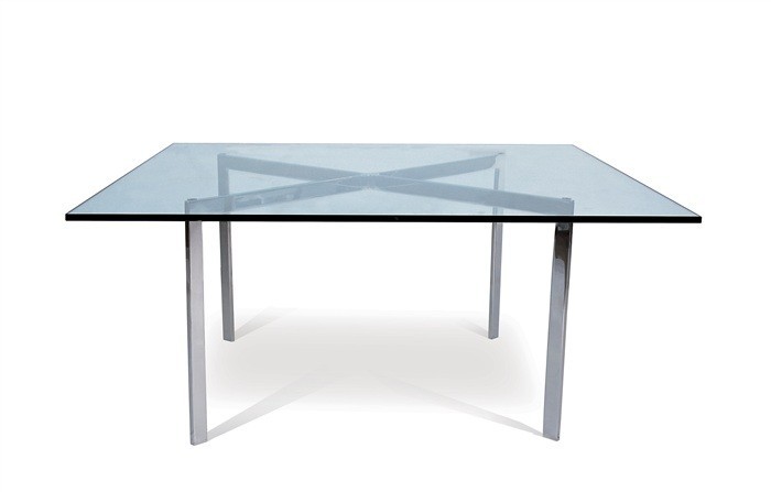 Mesa BCN, baja, acero inoxidable, cristal, 102x102 cms