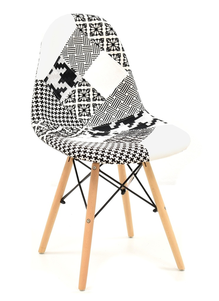 Silla STAR, madera, tejido patchwork combi bgn