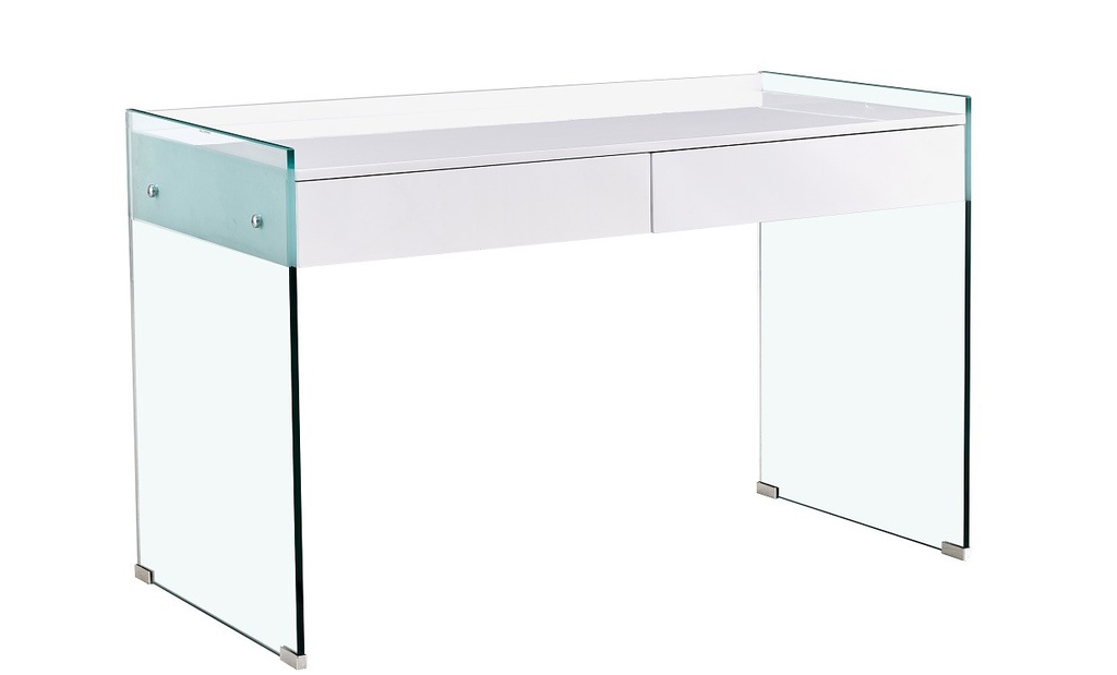Mesa LIMOGES, cristal, cajonera, lacada blanca, 120 x 60 cms