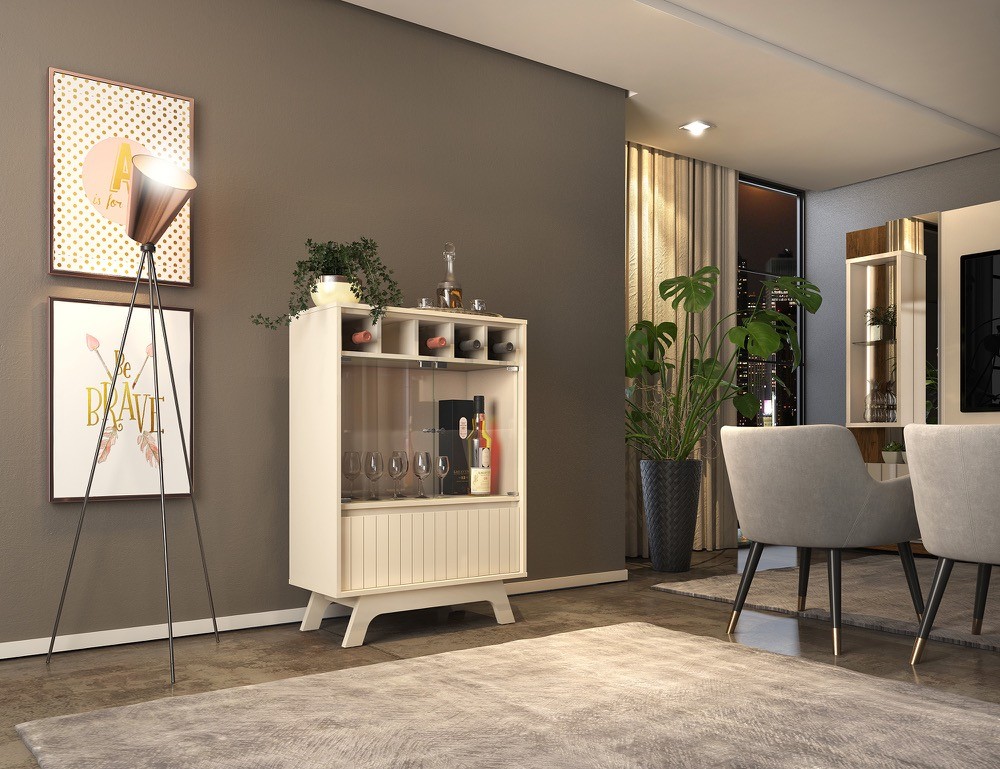 Vitrina BREST, cristal, blanco roto