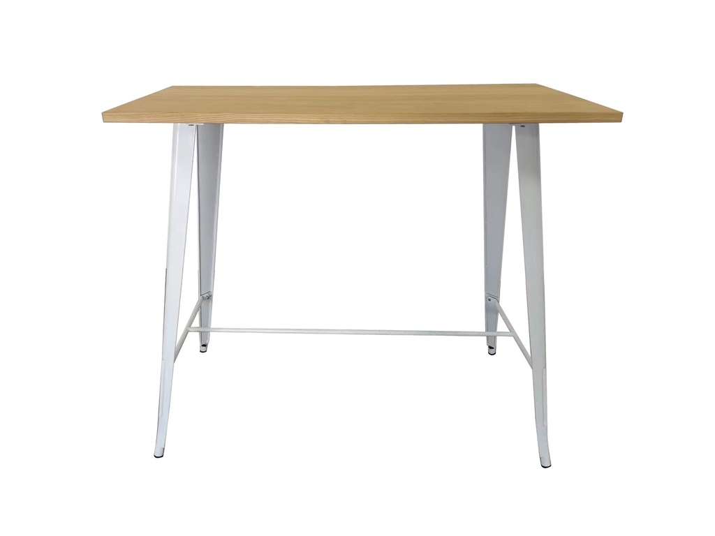 Mesa TOL, alta, acero, blanca, madera, 120x60 cms