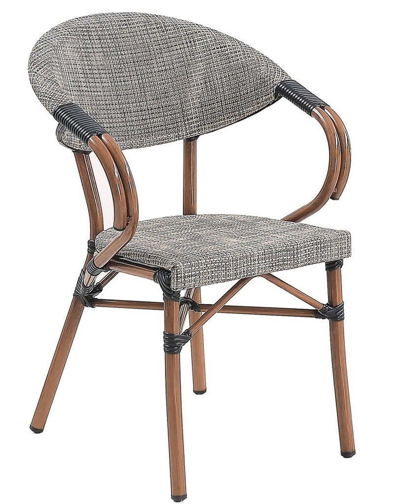 Sillón NERJA, apilable, aluminio, teslin gris bronce