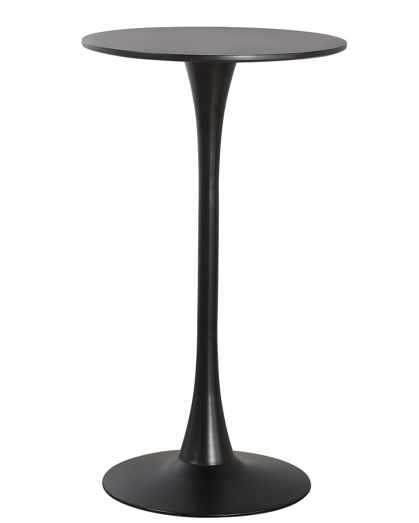 Mesa TUL, alta, metal, negra, tapa negra de 60 cms de diámetro