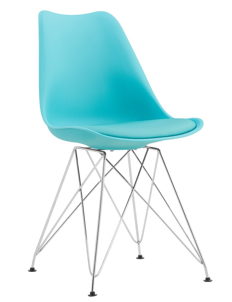 Silla BELLA (SU), cromada, carcasa y cojín turquesa