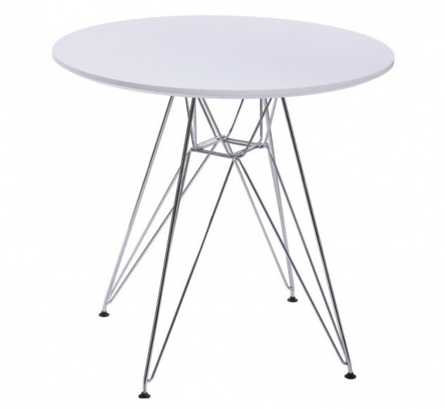 Mesa STAR, cromada, tapa blanca, 80 cms de diámetro