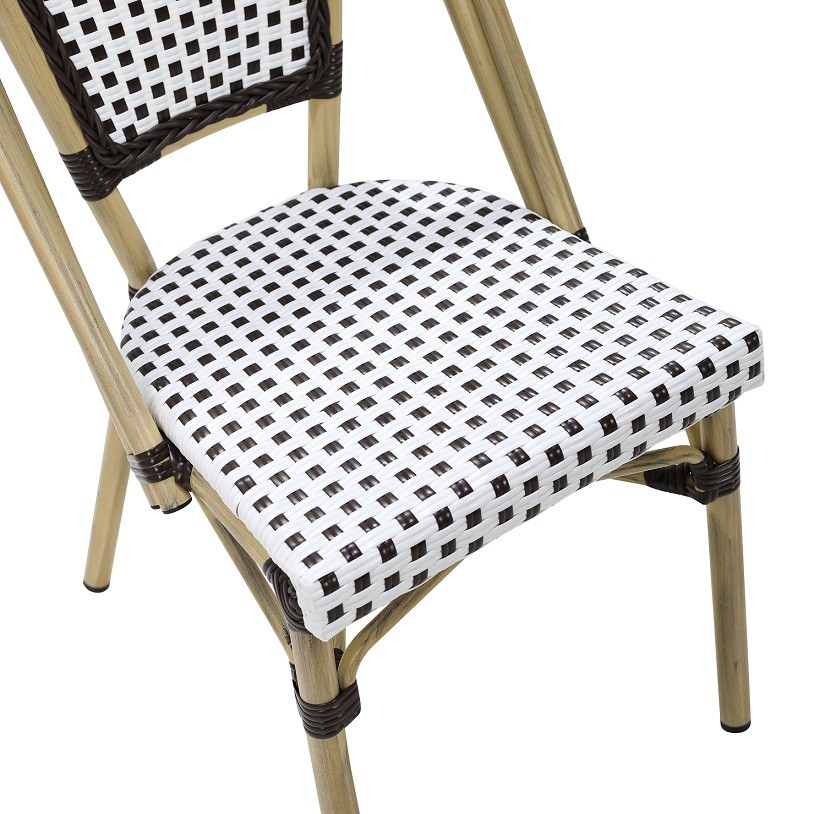 Silla PARIS, apilable, aluminio, ratán blanco y marrón
