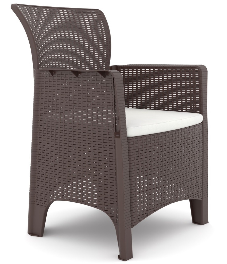 Sillón ILEÓN, polipropileno marrón chocolate, cojín beige