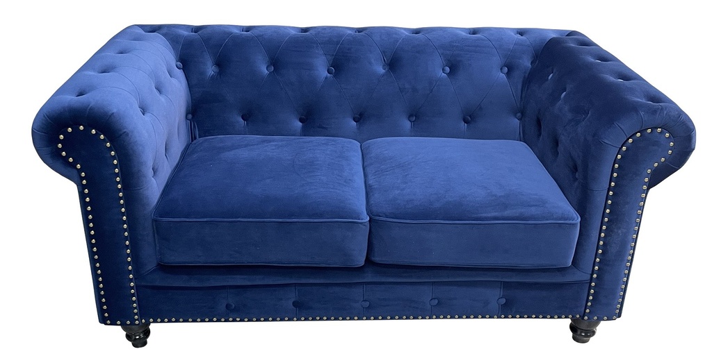 Sofá CHESTER PREMIUM, 2 plazas, tapizado velvet azul navy