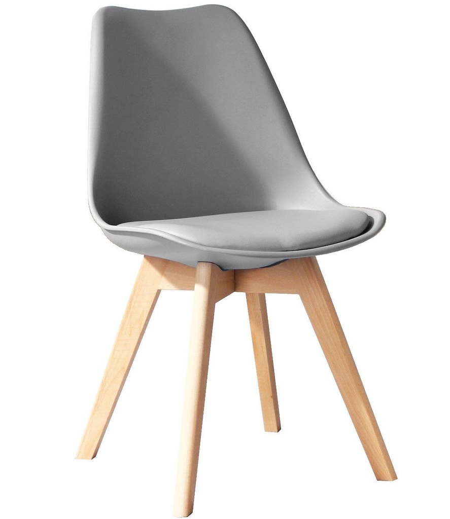 Silla TORRE 4P (SU), madera, polipropileno y cojín gris claro