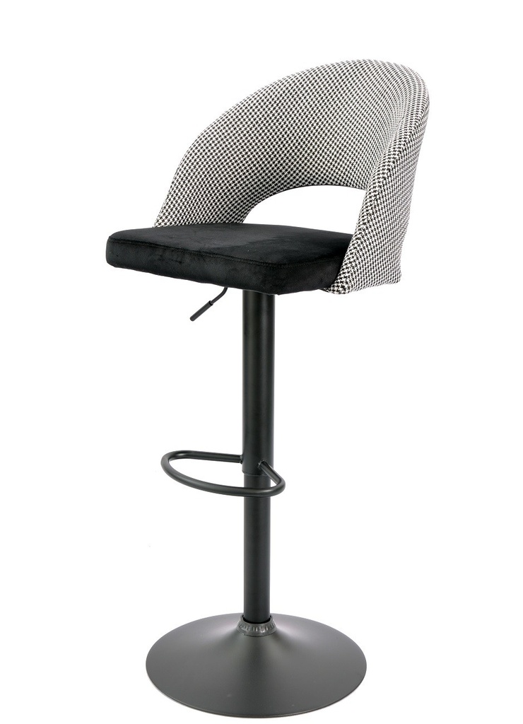 Taburete TEIDE, regulable, metal negro, tapizado pata de gallo con negro