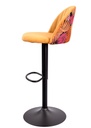 Taburete FLOWER, regulable, metal negro, tapizado velvet amarillo con trasera floral a juego