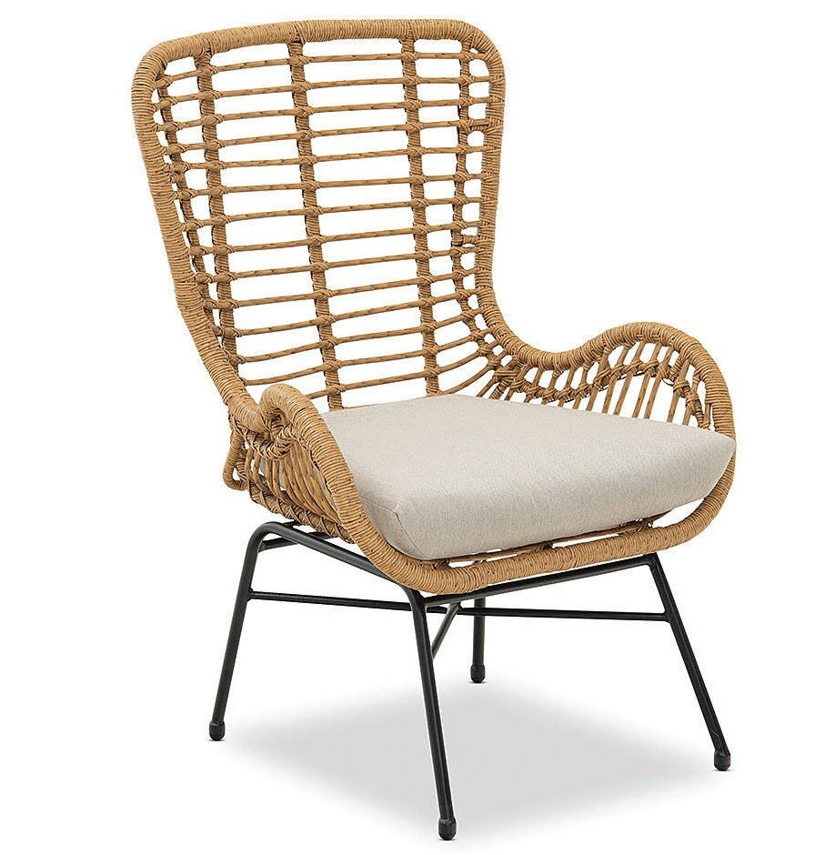 Sillón JAVA, metal, cojín, ratán beige