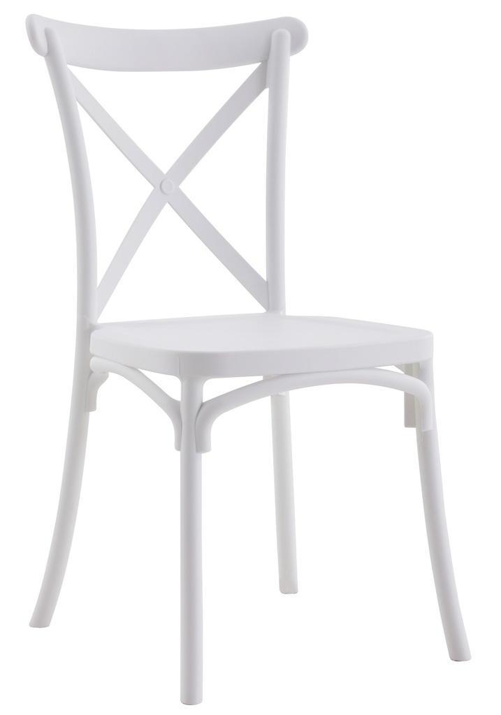 Silla CORFÚ, apilable, tratamiento anti UV, polipropileno blanco