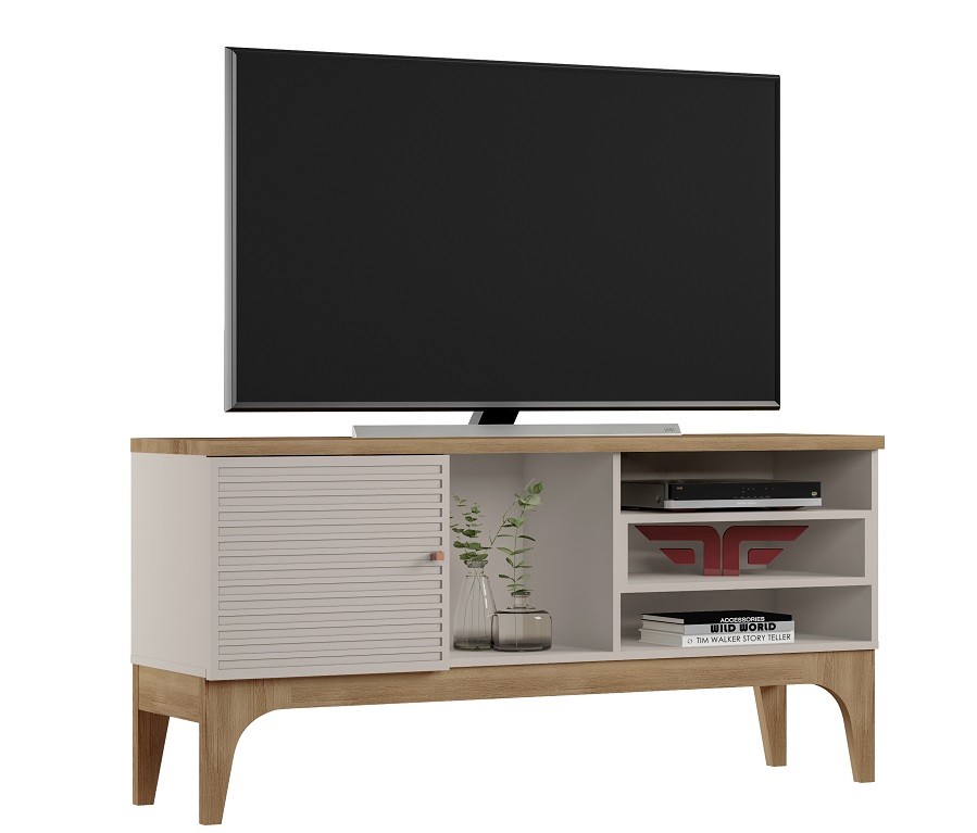 Mueble TV VENEZA, blanco roto y cedro, 136 cms.