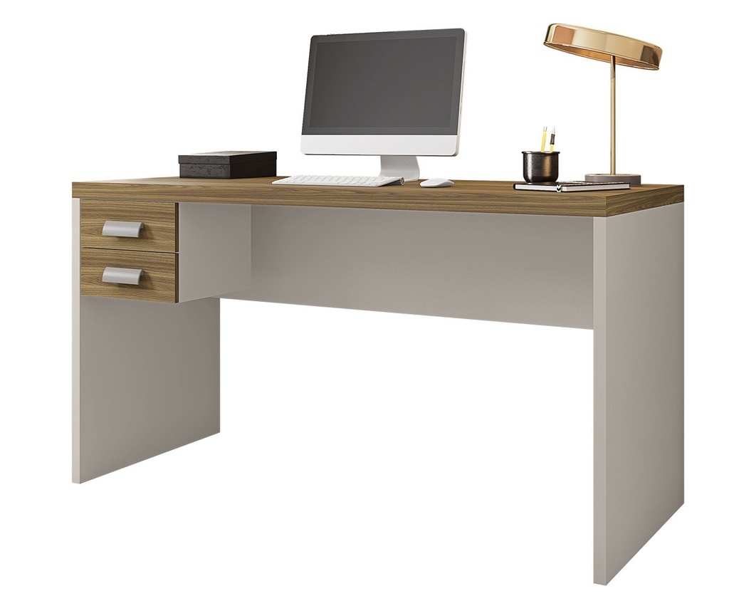 Mesa de oficina STUDIO 136, 2 cajones, bilaminado miel y cacao, 136 x 60 cms