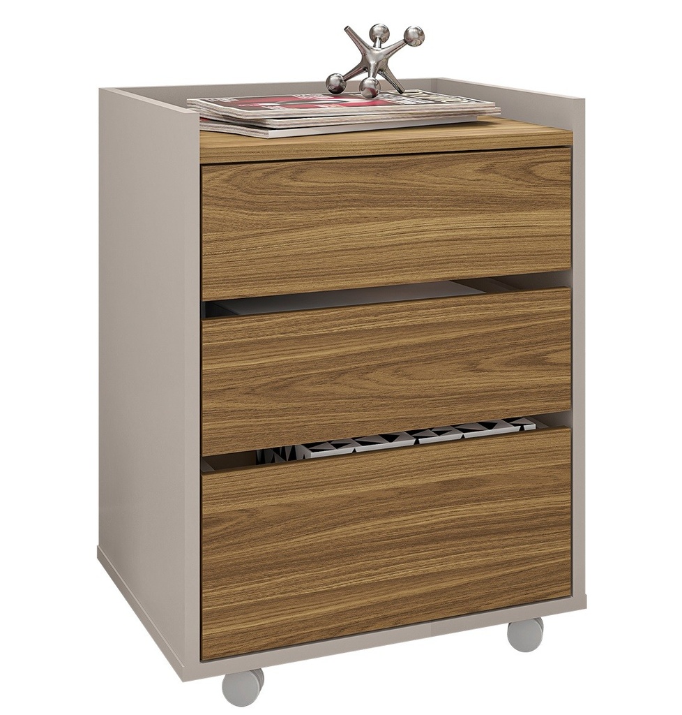 Cajonera STUDIO, ruedas, 3 cajones, guías metálicas, bilaminado miel y cacao