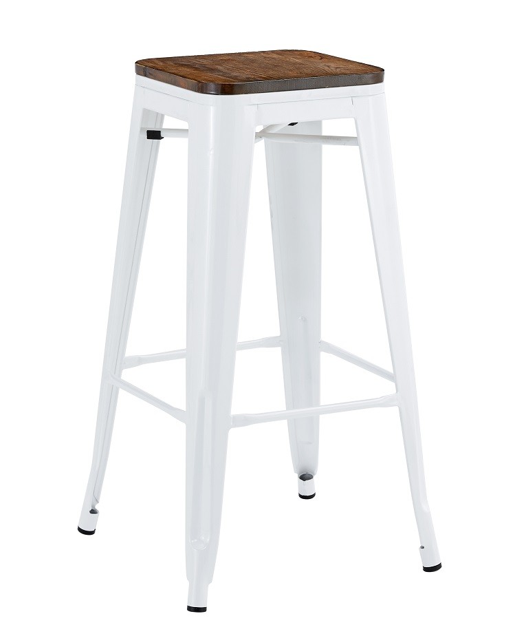 Taburete TOL EK WOOD, acero, blanco, asiento madera