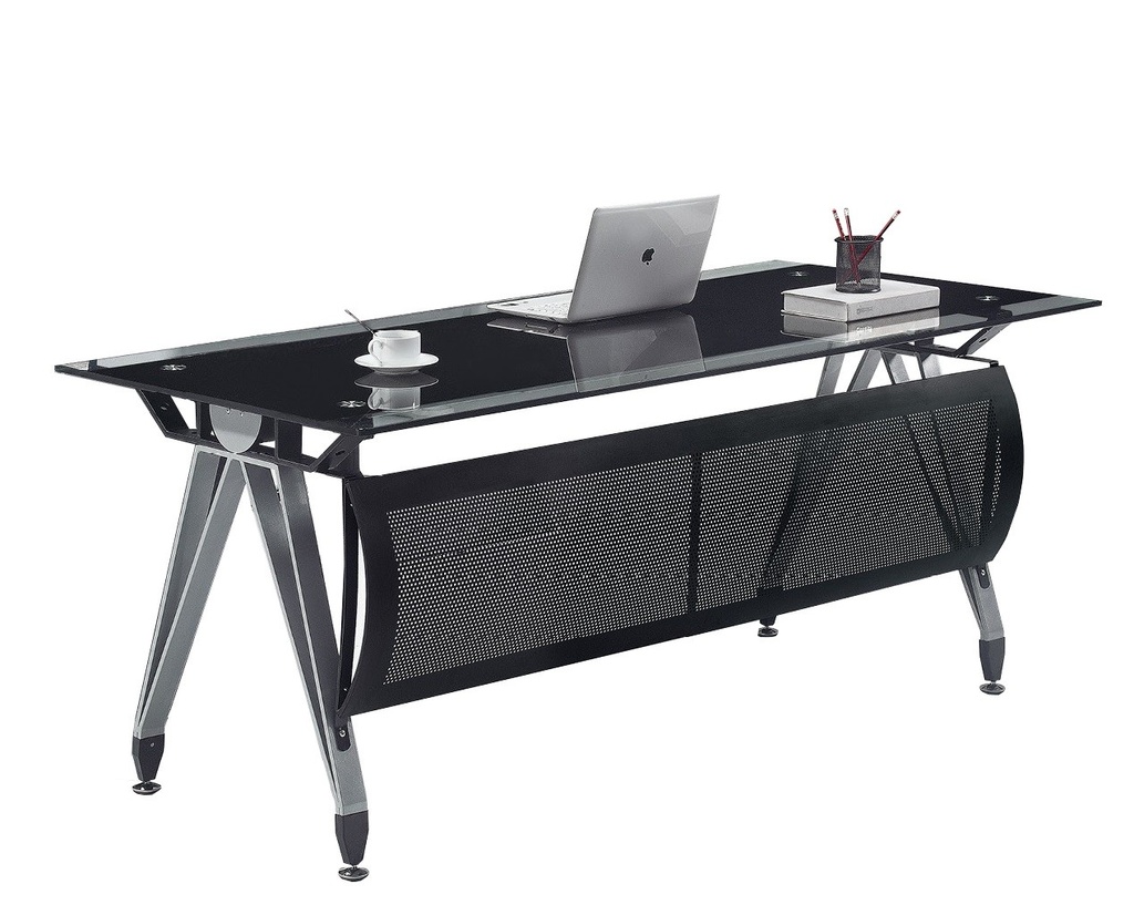Mesa de oficina BASILEA, vidrio templado negro, 180 x 85 cms