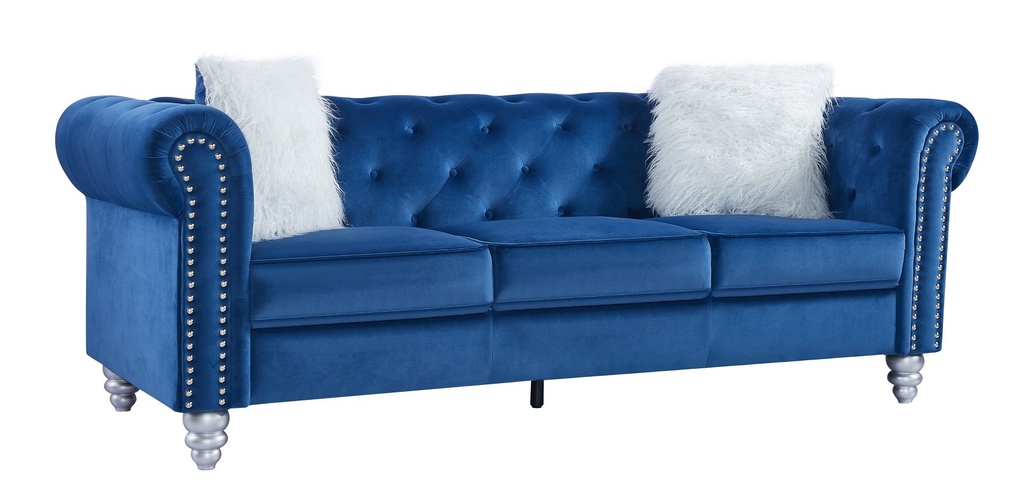 [252.SCHS3VE67] Sofá CHESTER STYLE, 3 plazas, tapizado velvet azul 67