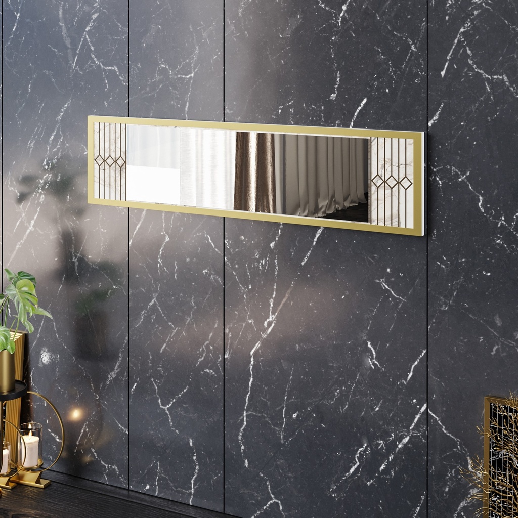 [645.ESAPELOMB] Espejo ELOISE, biIaminado mármol blanco con detalles dorados, 120 cms.