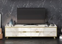Mueble de TV ELOISE, biIaminado mármol blanco con detalles dorados, 180 cms.