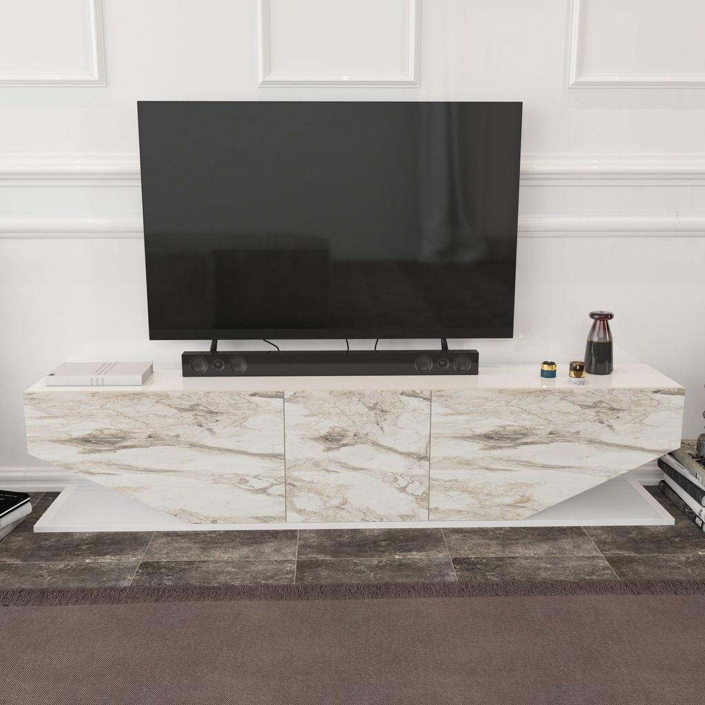 [645.MTVVIOMBL] Mueble de TV VIOLET, biIaminado mármol blanco, 180 cms.