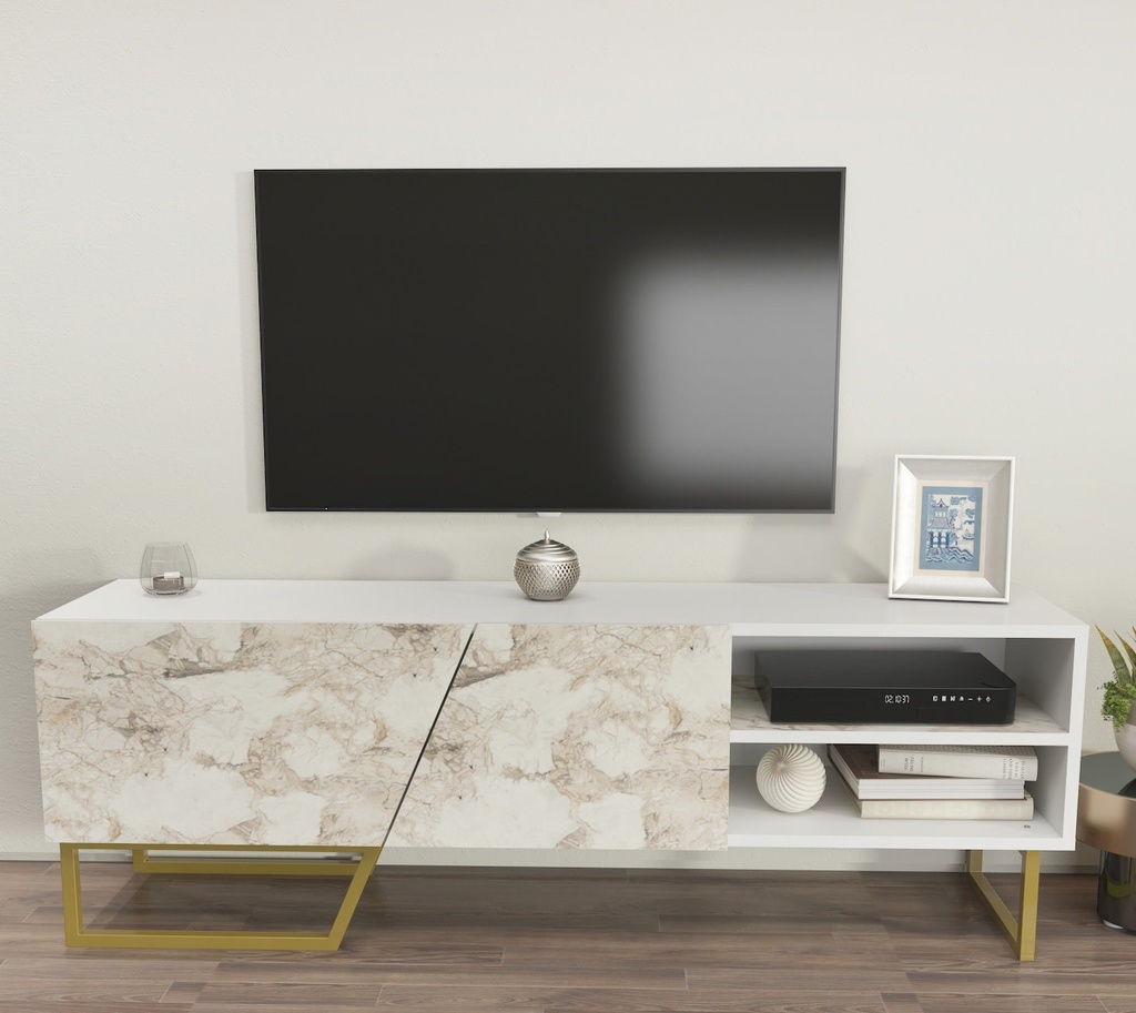 [645.MTVMARMBL] Mueble de TV MARCUS, biIaminado mármol blanco, 150 cms.