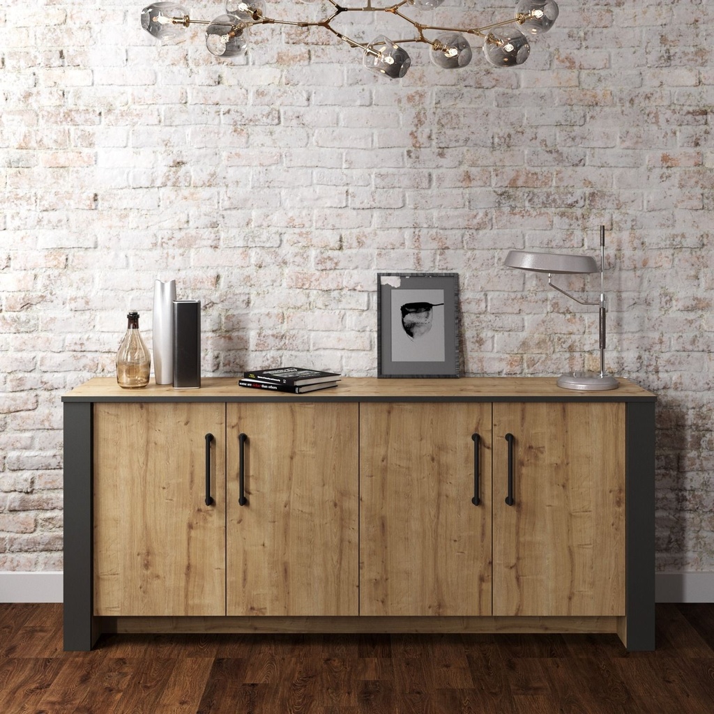 [645.APPHIROGO] Aparador PHILIPPA, biIaminado roble con gris oscuro, 180 cms.