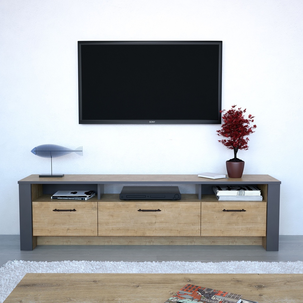 [645.MTVPHROGO] Mueble de TV PHILIPPA, biIaminado roble con gris oscuro, 180 cms.