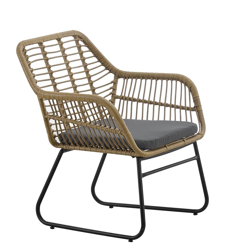 [530.SKROYBENE] Sillón KROYA, metal, ratán beige, cojín negro