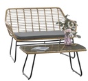 Sofá KROYA, metal, ratán beige, cojín negro