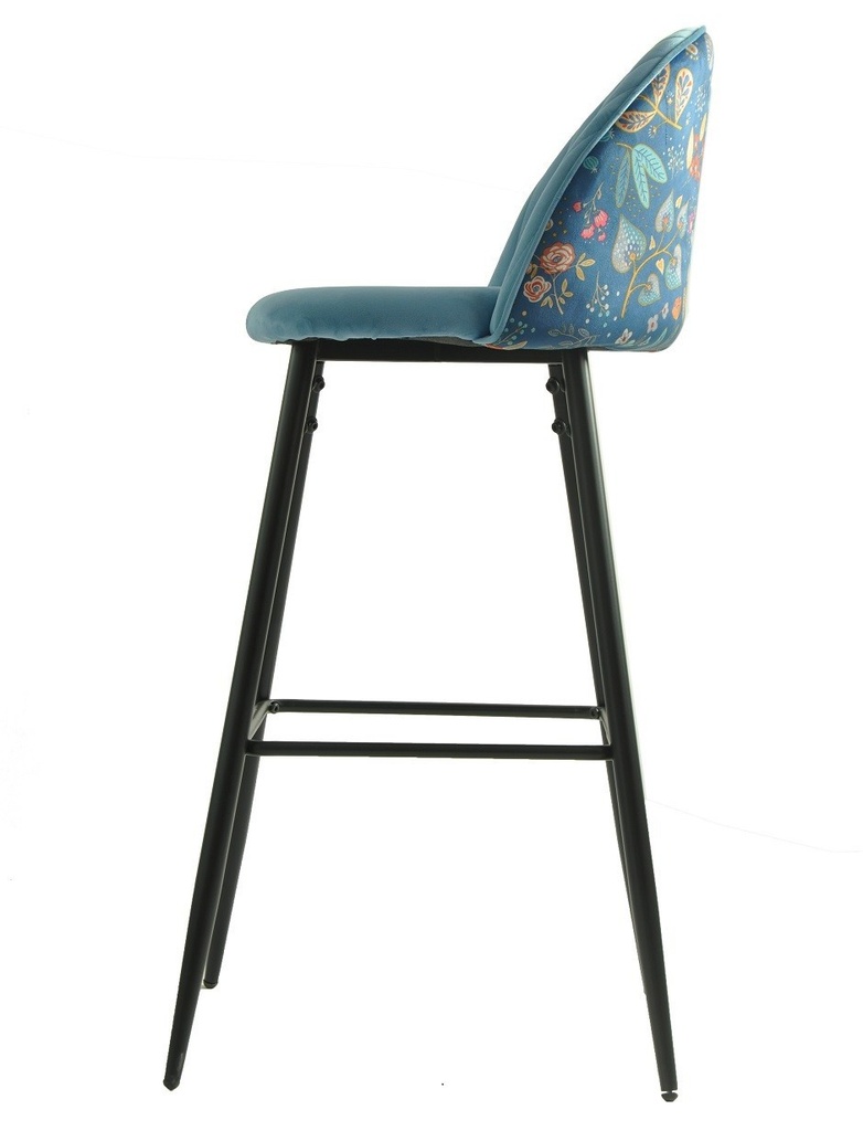 [494.TCASBVEAZ] Taburete CARNAVAL SKY BLUE, metal, tapizado velvet azul con trasera carnaval