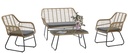 Set KROYA, 2 Sillones + Sofá 2 plazas + mesa, metal, ratán beige, cojines incluidos