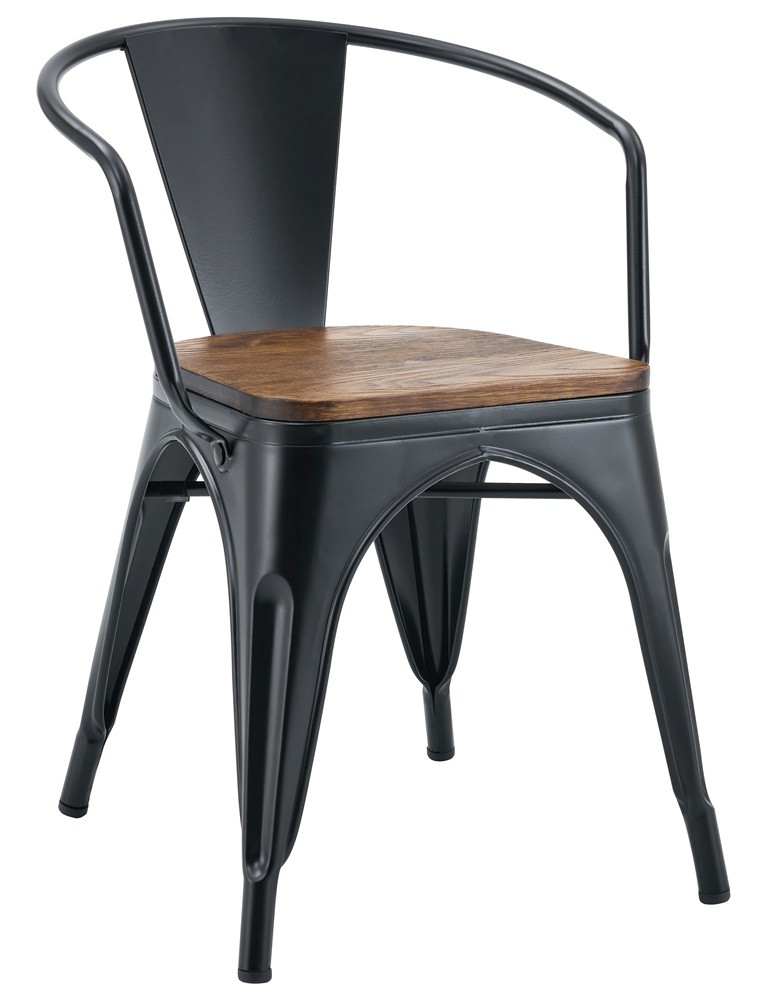 [543.SOTOEKWNE] Sillón TOL EK WOOD, acero, negro, asiento madera