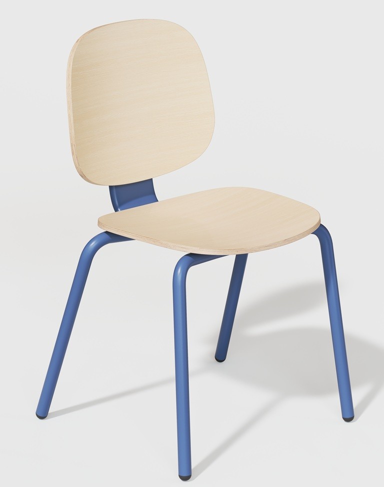[531.SCOLMAZNA] Silla COLMAR, apilable, azul, contrachapado revestido con HPL, color natural