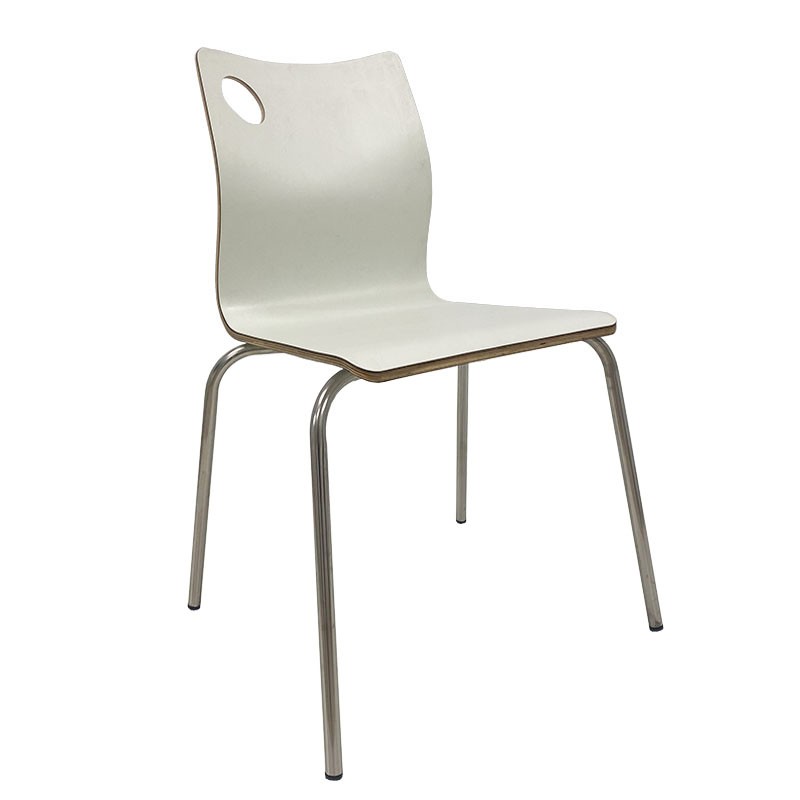 [510.SAMELBL] Silla AMELIE, apilable, acero inoxidable, asiento laminado HPL, blanco roto