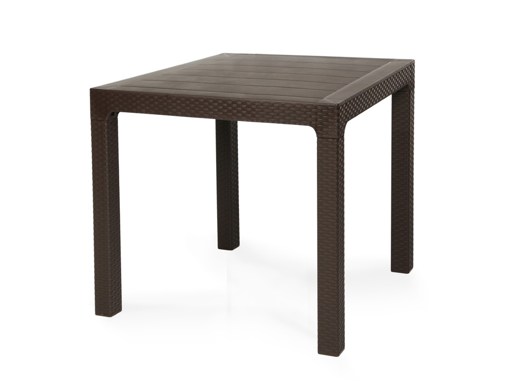 [129.MTRO80CCH] Mesa TROPICAL, ratán, polipropileno marrón chocolate, 80 x 80 cms