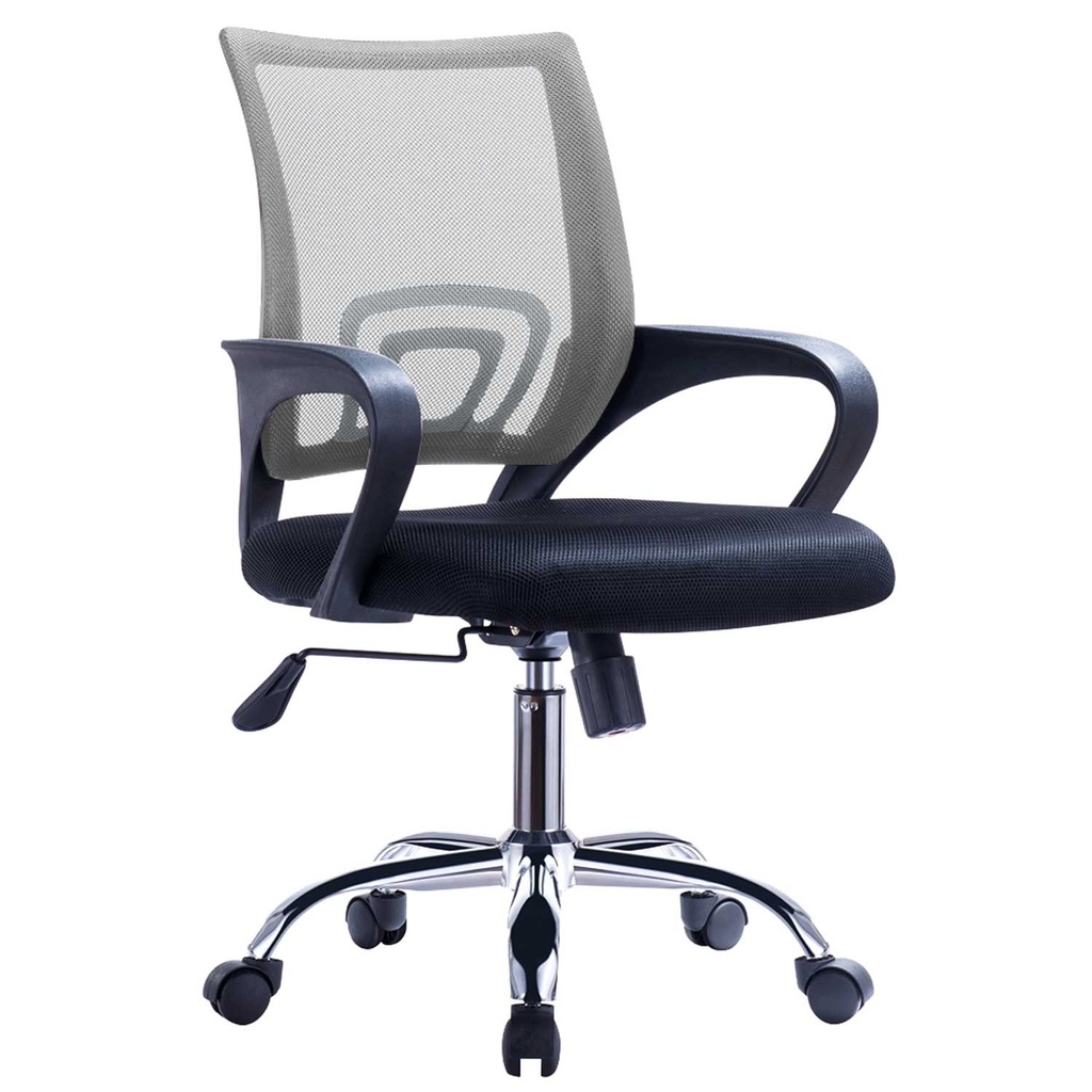 Sillón de oficina FISS NEW (M), negro, basculante, malla gris, tejido negro