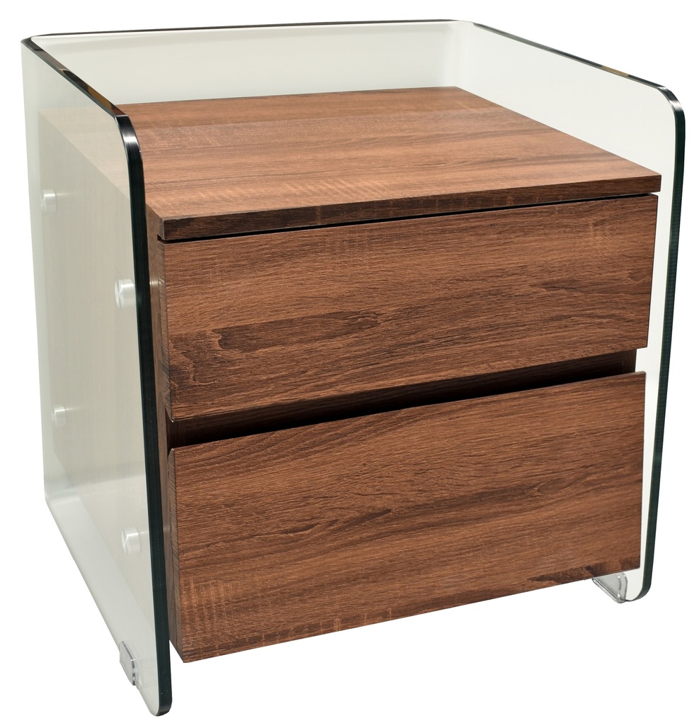 [143.MBSEBAS2C] Mesa SEBAS, baja, cristal curvado, dos cajones, 50 x 43 cms