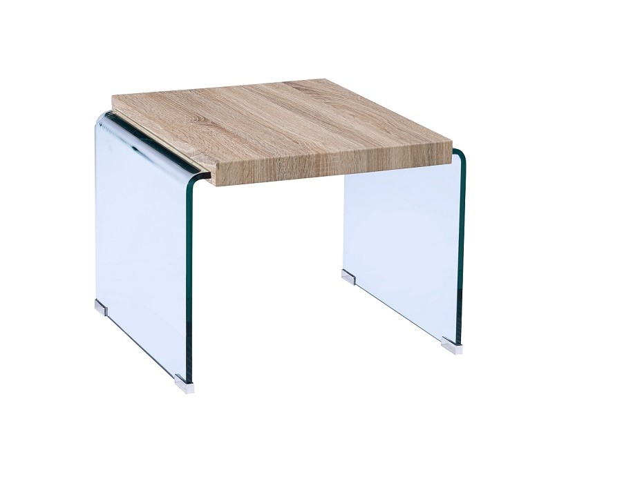 [147.MBOSI55] Mesa OSIRIS, baja, madera, cristal curvado, 55x55 cms