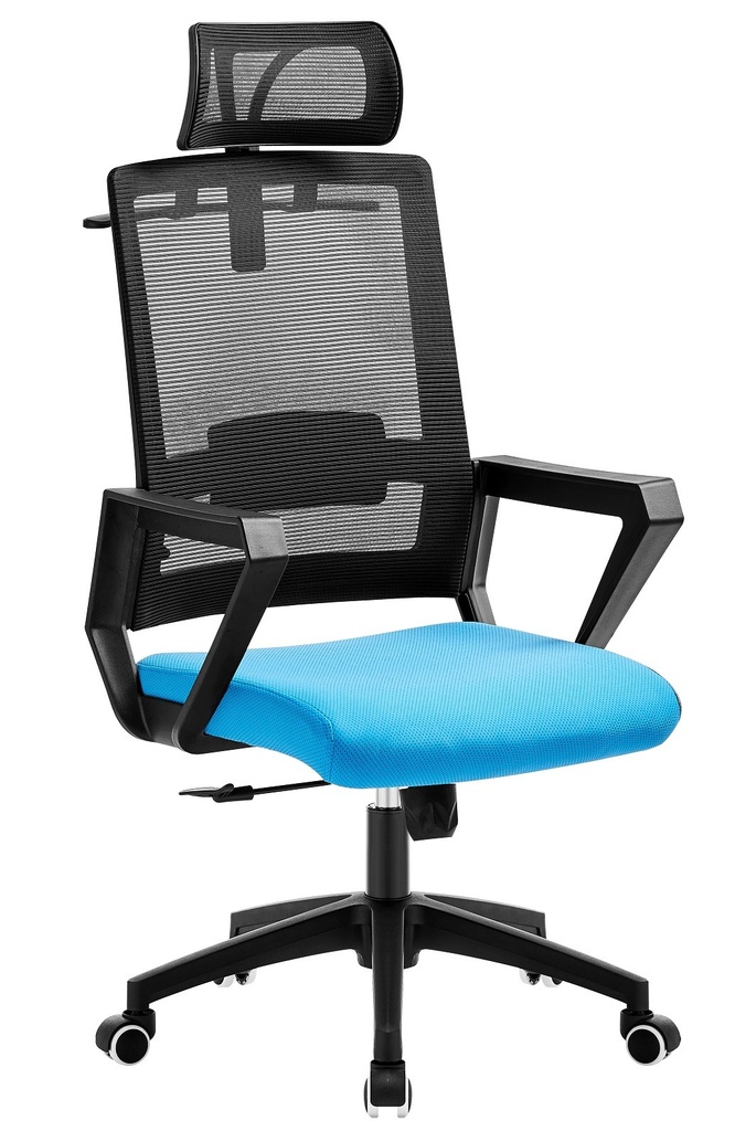 [794.SASTONNAC] Sillón de oficina ASTON, negro, malla negra, tejido azul claro