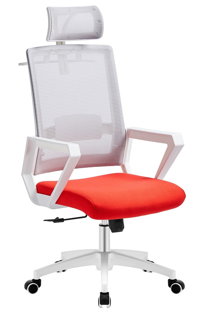 [794.SASTOBGRO] Sillón de oficina ASTON, blanco, malla gris, tejido rojo