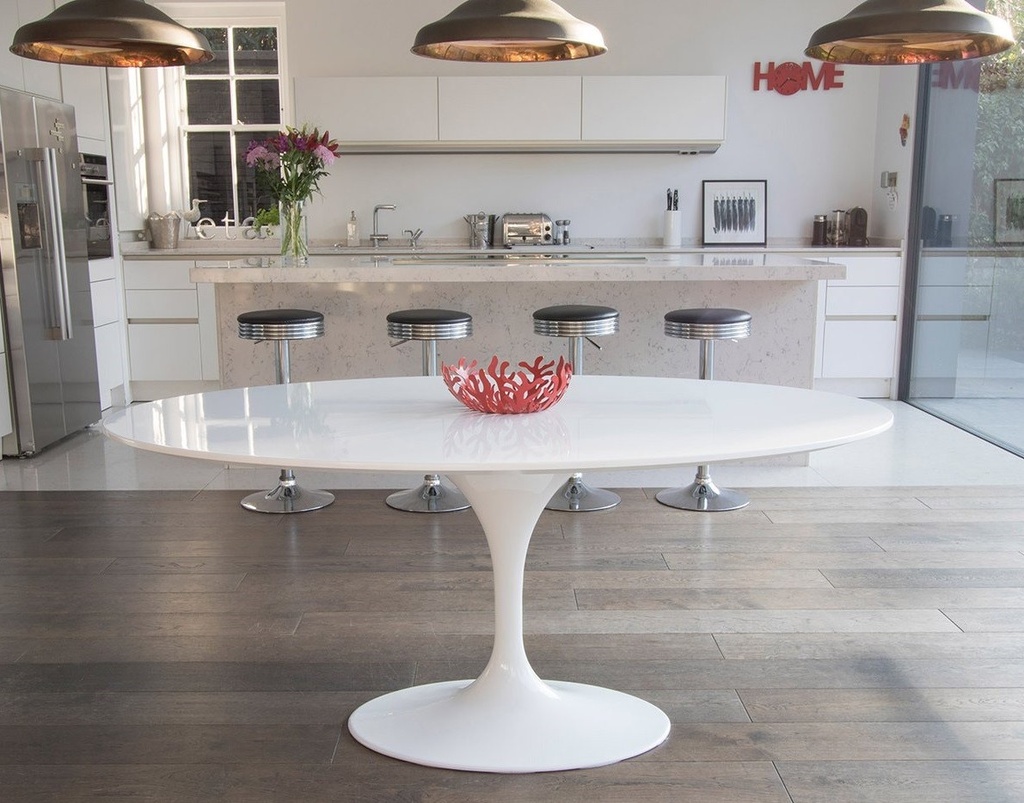 [109.MTUL180LA] Mesa TUL, oval, fibra de vidrio, tapa lacada blanca 180x108 cms