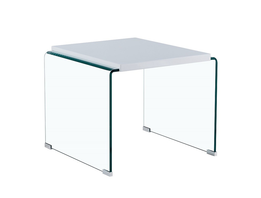 [143.MBARI60] Mesa ARISTON, baja, lacada blanca, cristal, 60 x 63 cms