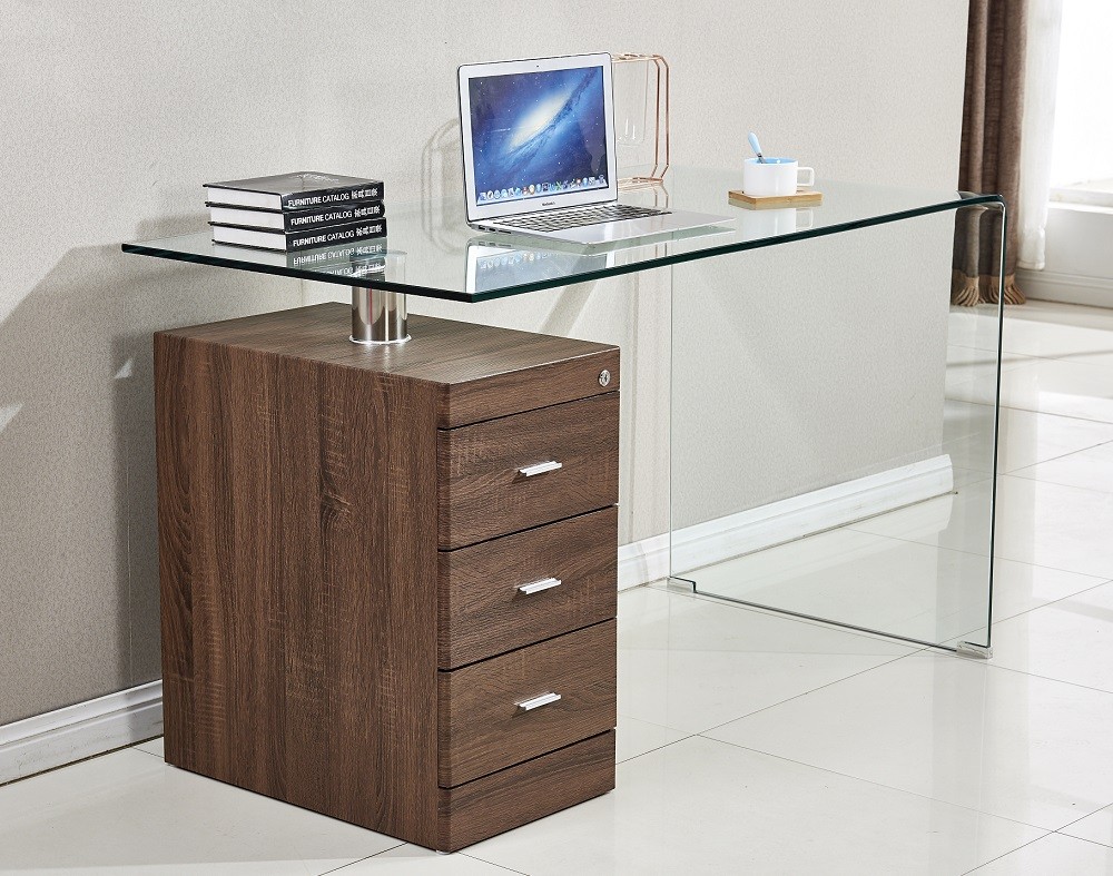 [147.MART3CBI] Mesa ARTEMISA, cristal curvado, cajonera bilaminada, 125x65 cms