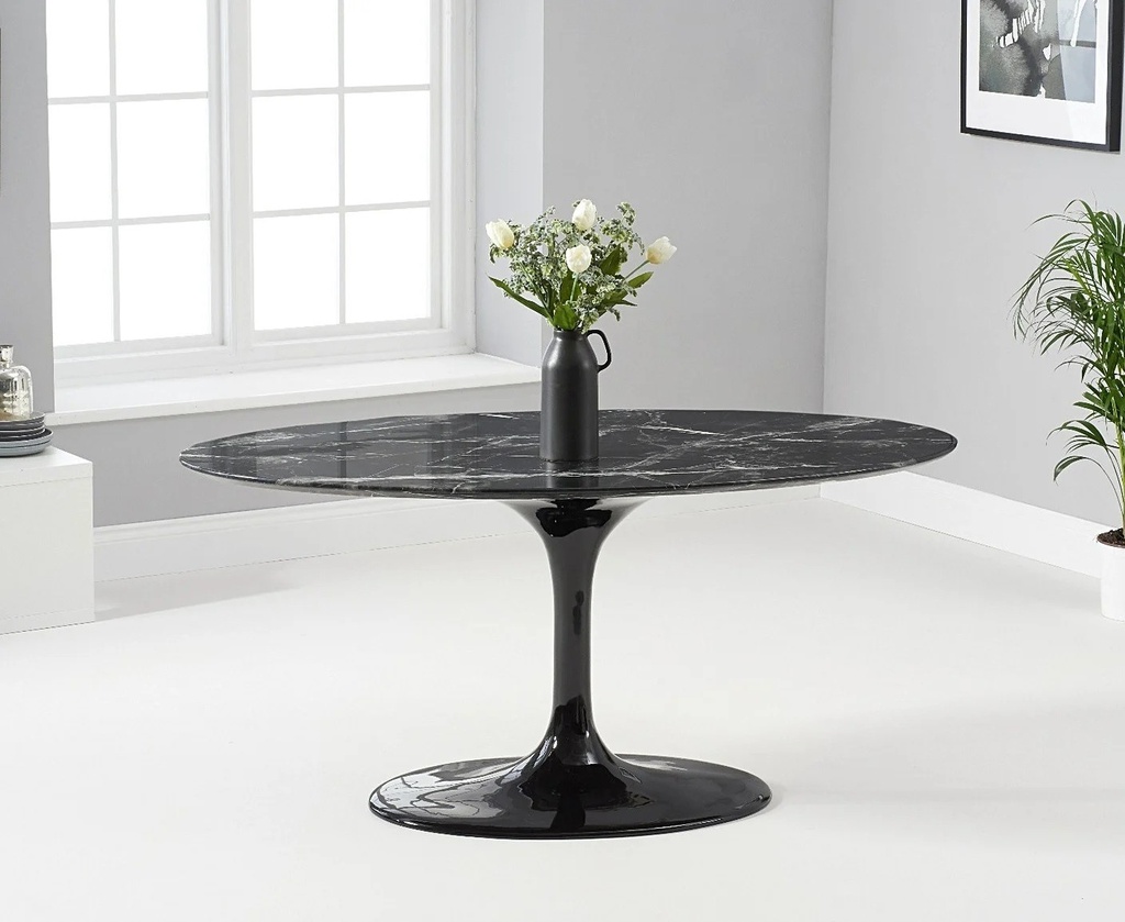 [109.MTULMN160] Mesa TUL, oval, fibra de vidrio, mármol negro 160x90 cms